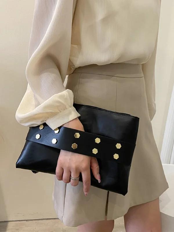 Solid Color Studded Decor Square Bag