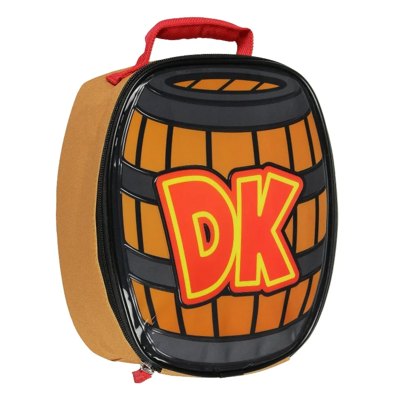 Nintendo Donkey Kong DK Barrel Shaped Insulated Lunch Bag Tote For Hot And Cold Food, Drinks, And Snacks - One Size