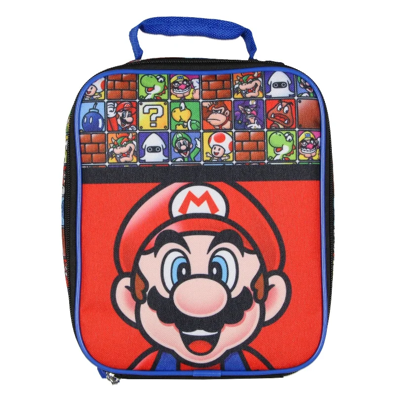 Super Mario Bros Lunch Box Multi Video Game Character Block Design Insulated Lunch Bag Tote - One Size Fits Most