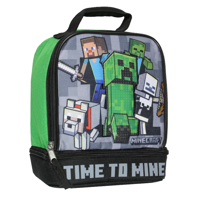 Minecraft Time to Mine Dual Compartment Insulated Lunch Box Tote - One Size Fits Most