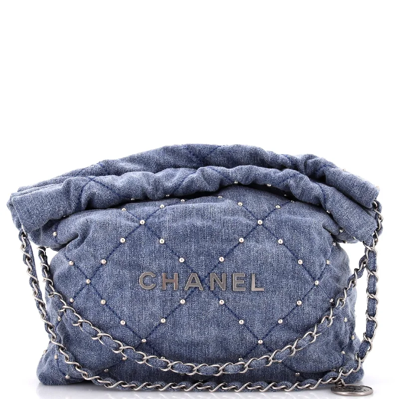 22 Chain Hobo Quilted Studded Denim Small