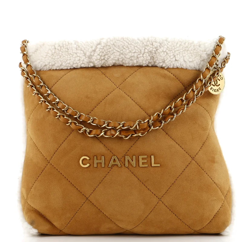 22 Chain Hobo Quilted Suede and Shearling Medium