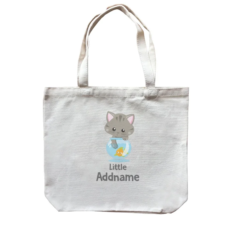 Adorable Cats Grey Cat Playing With Fish Bowl Little Addname Canvas Bag