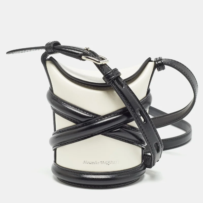 Linen Bucket Bag in Natural Beige with Braided Strap for a Rustic Summer EnsembleAlexander Mcqueen Black/white Leather Mini The Curve Bucket Bag