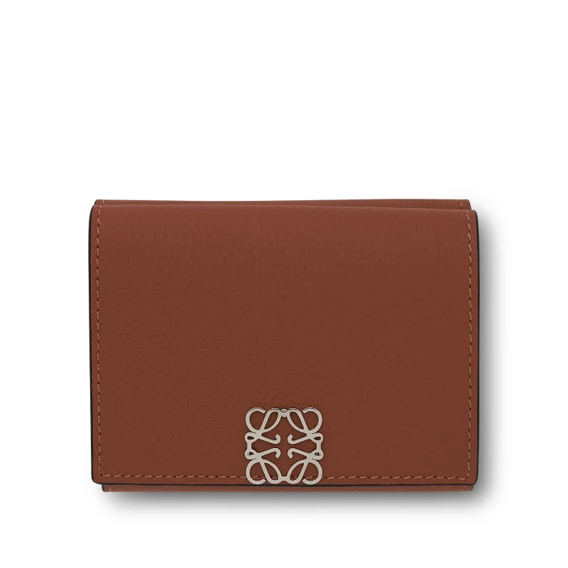 Anagram Trifold Wallet Pebble Grain Calfskin in Tan