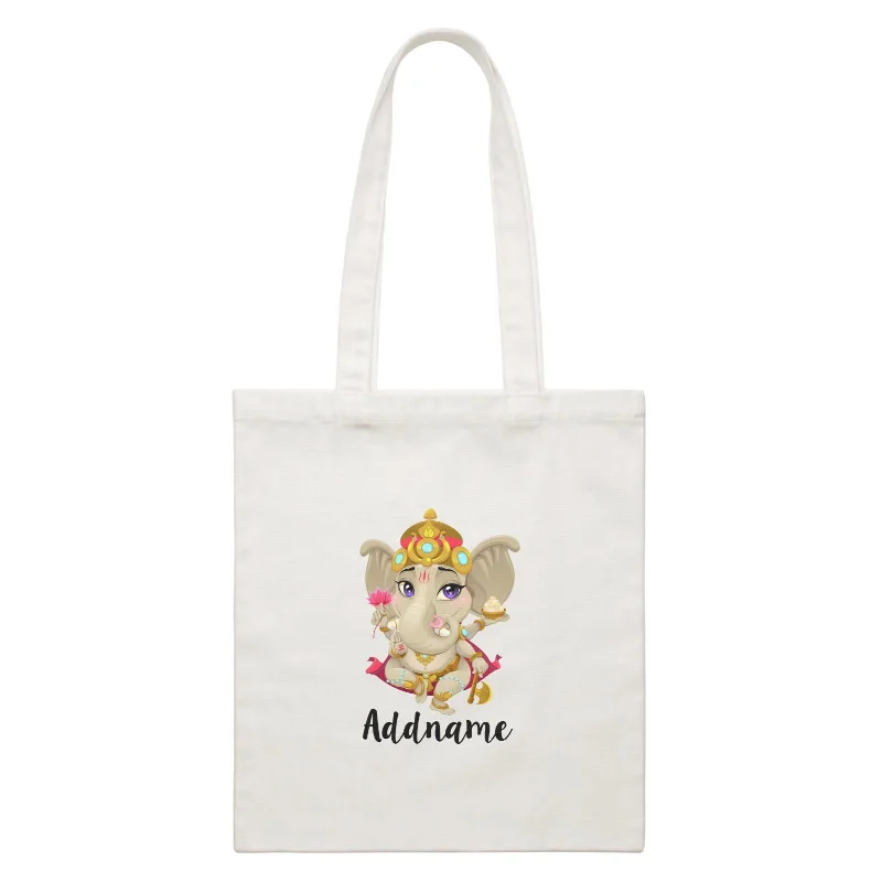 Artistic Ganesha Addname White Canvas Bag