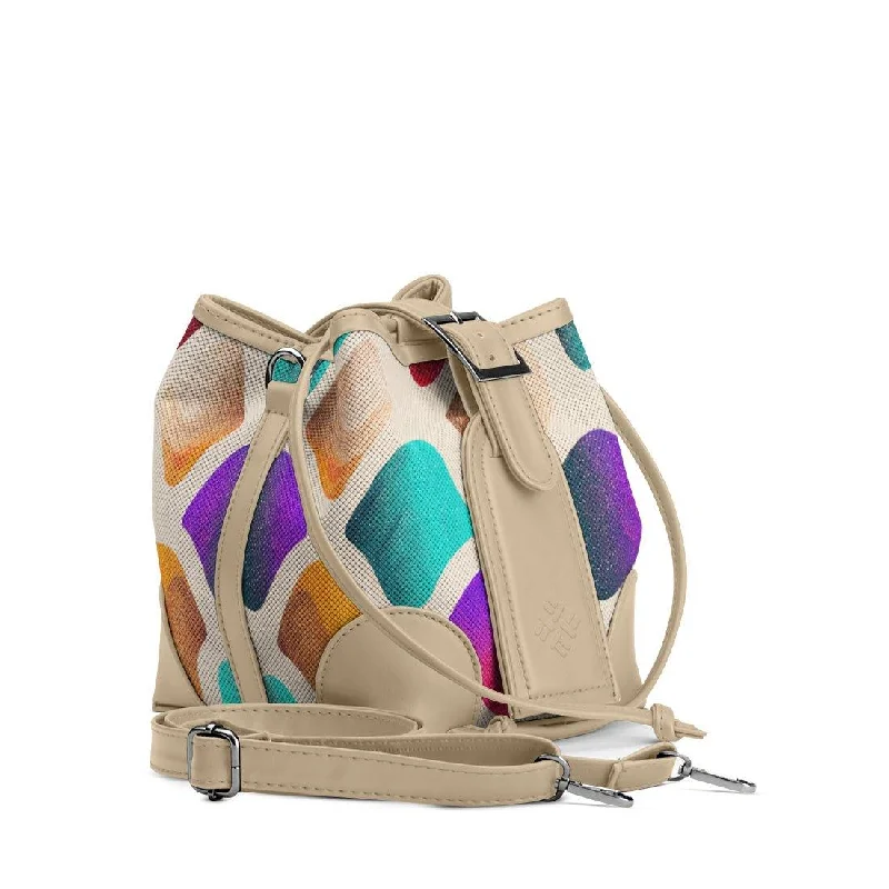 Rattan Bucket Bag in Natural Color with Beadwork for a Tropical VacationBeige Bucket Bags Colorized