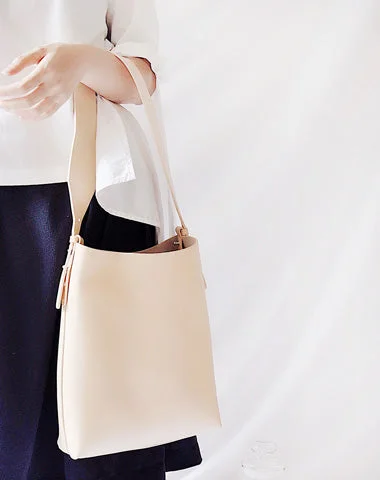 Tote Bag with RFID - Blocking Pocket in Black for Protecting Your Cards and InformationBeige Leather Women Tote Bucket Bag Shoulder Bag For Women