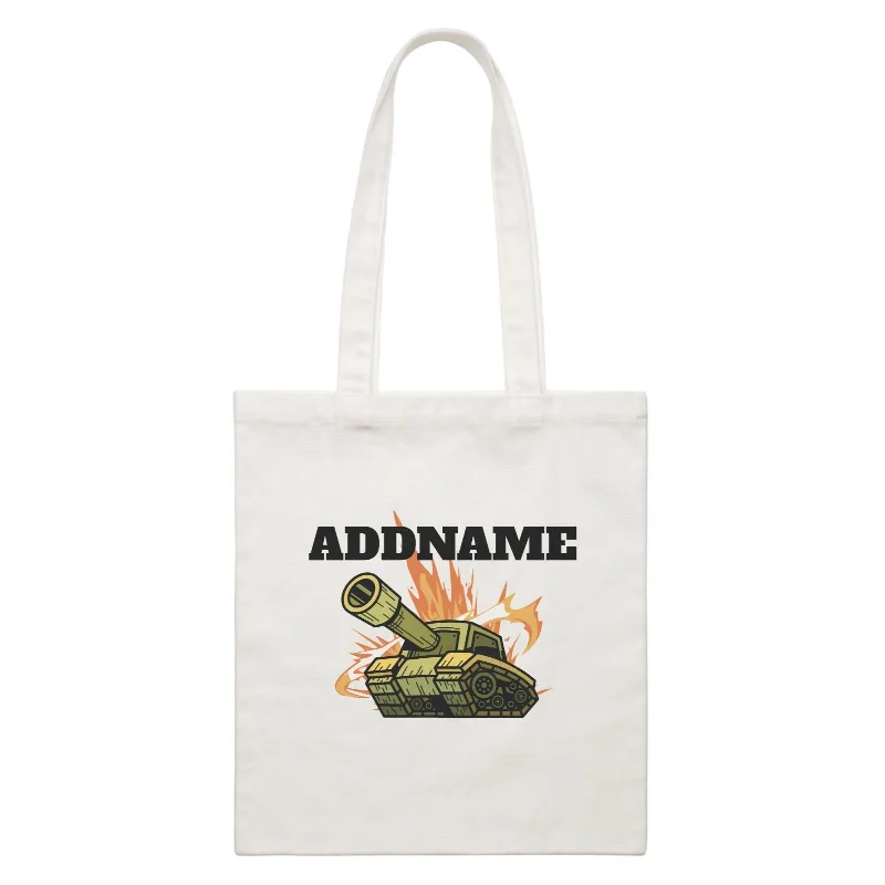 Birthday Battle Theme Tank Addname White Canvas Bag