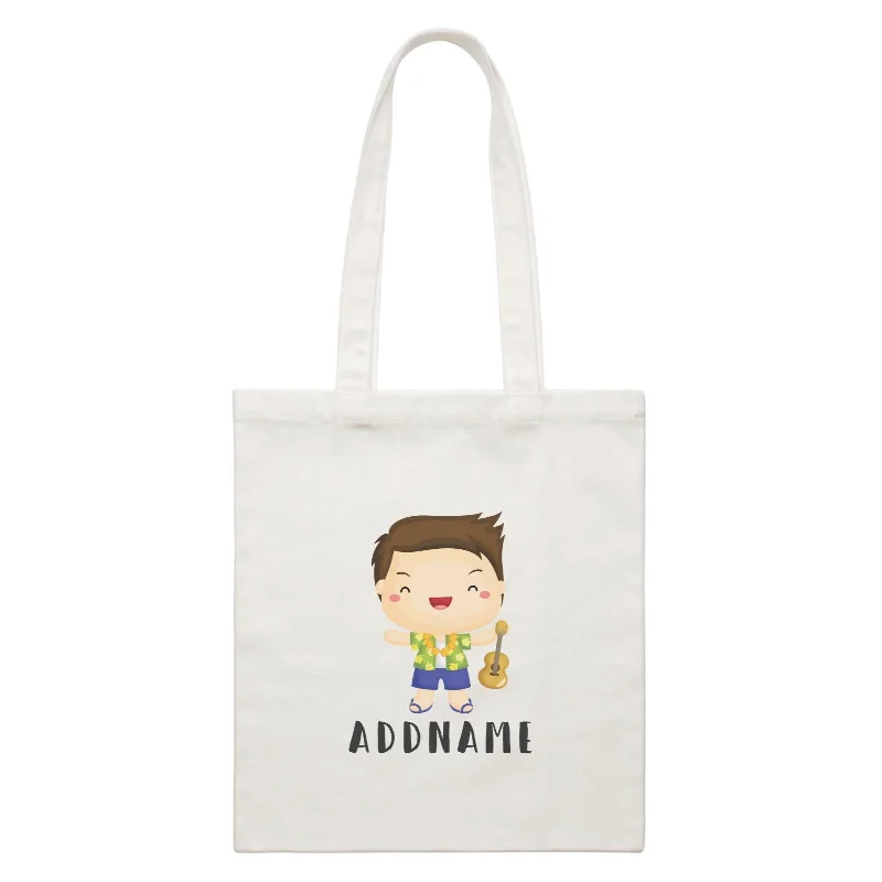 Birthday-Hawaii-Boy-Taking-Ukelele-Addname White Canvas Bag