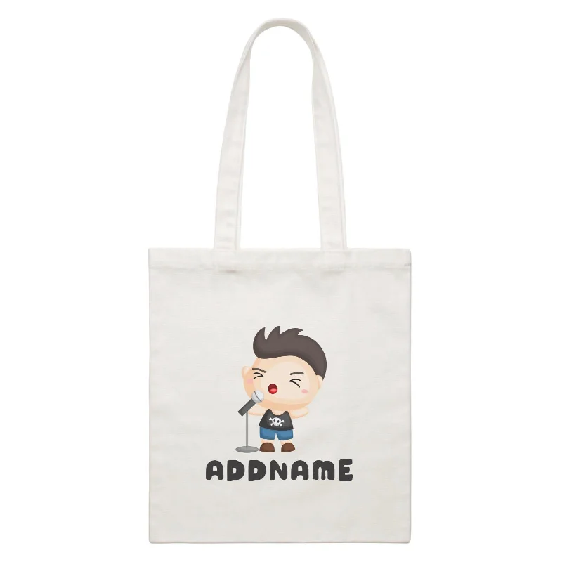 Birthday Music Band Boy Singing Mic Addname White Canvas Bag