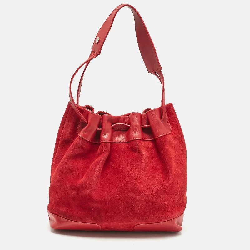 Women's Printed Bucket Bag in Floral Patterns for a Spring - Themed Day at the ParkBurberry Red Suede And Leather Bucket Bag