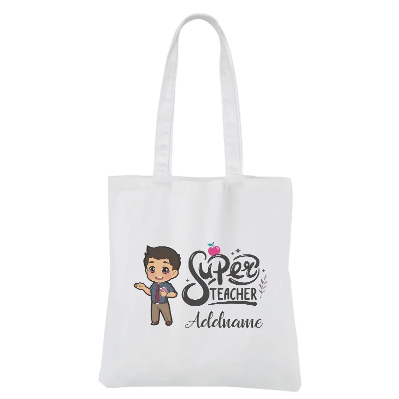 Chibi Super Teacher Malay Male Teacher White Canvas Bag