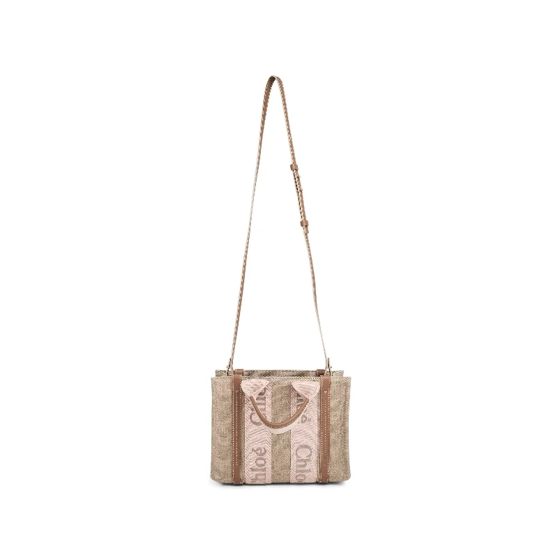 Metallic Tote Bag in Rose Gold with Chain Handles for a Glamorous Night OutChloe Small Woody Tote Bag in Blushy Beige