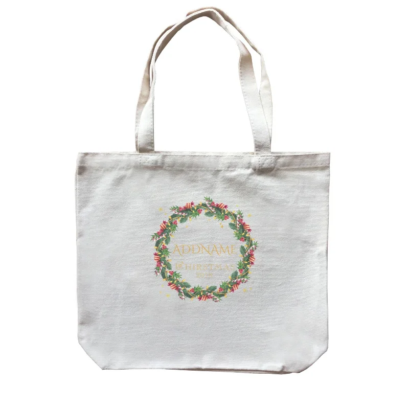 Christmas Watercolour Wreath With Candy 2018 Addname Canvas Bag