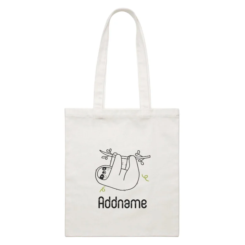 Coloring Outline Cute Hand Drawn Animals Furry Hanging Sloth Addname White White Canvas Bag