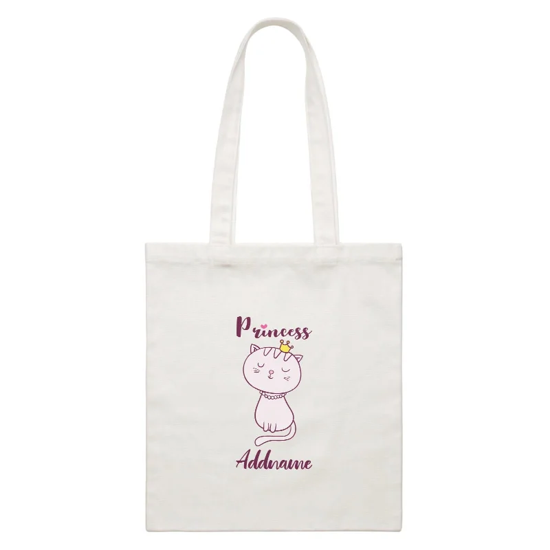 Cool Cute Animals Cats Princess Cat With Crown Addname White Canvas Bag