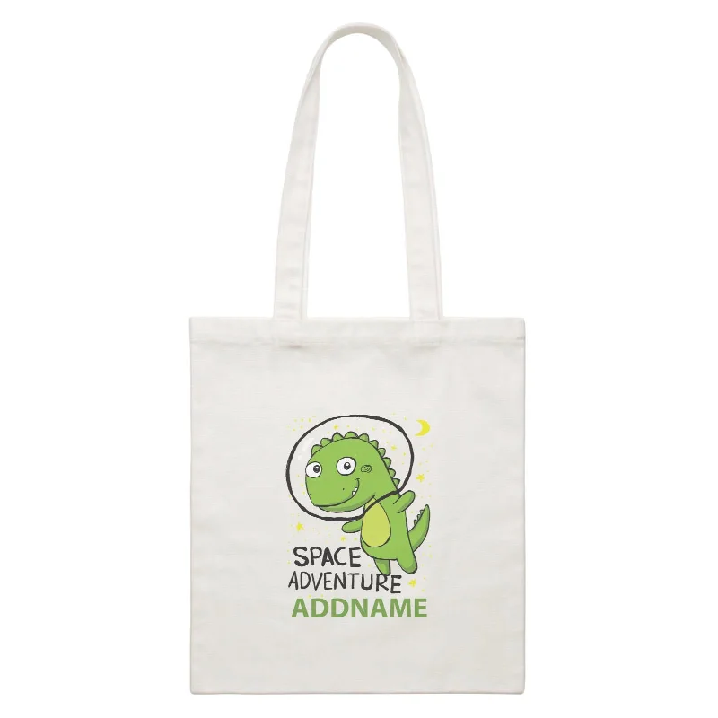 Cool Cute Dinosaur Space Adventure Addname White Canvas Bag