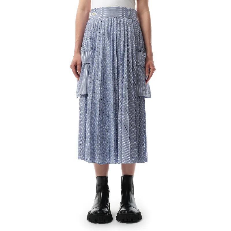 PVC Bucket Bag in Clear with Glitter Accents for a Fun and Edgy StyleCotton Poplin Stripe Skirt in Light Blue