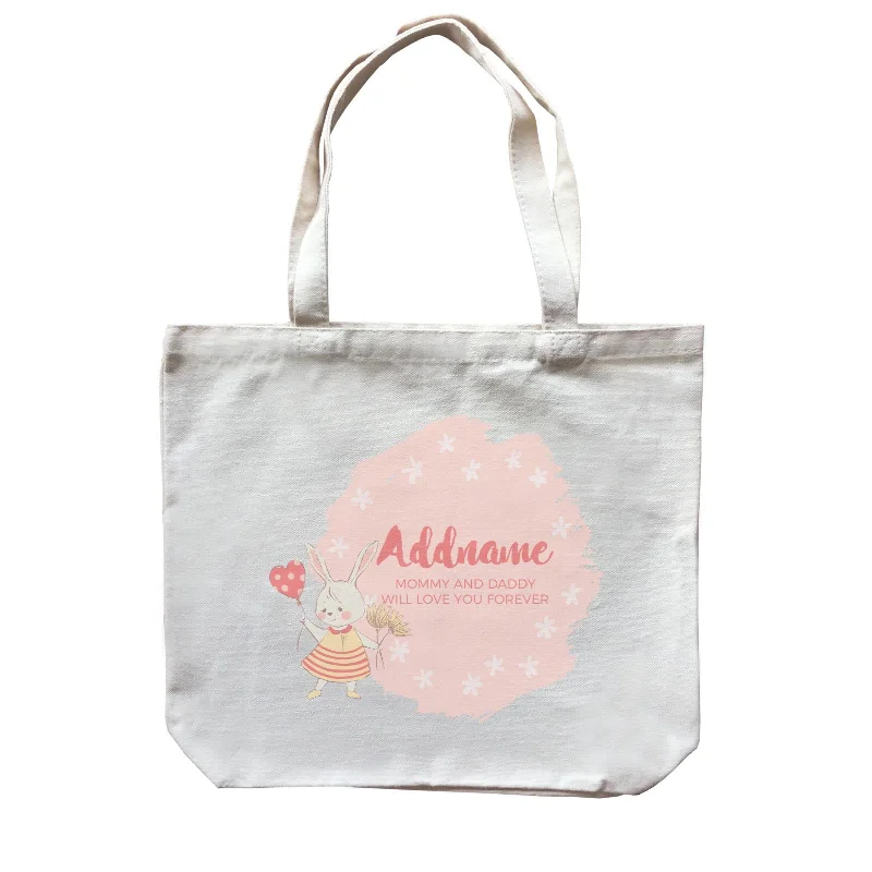 Cute Girl Rabbit with Heart Balloon Personalizable with Name and Text Canvas Bag