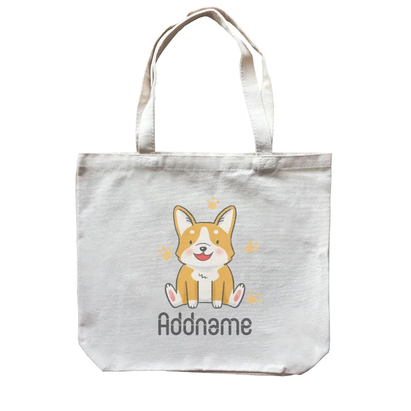 Cute Hand Drawn Style Corgi Addname Canvas Bag