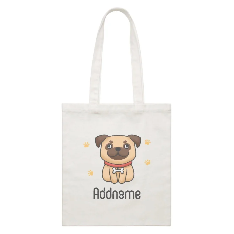 Cute Hand Drawn Style Pug Addname White Canvas Bag