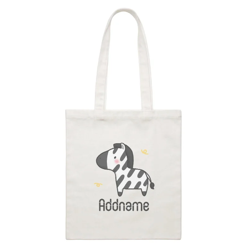 Cute Hand Drawn Style Zebra Addname White Canvas Bag