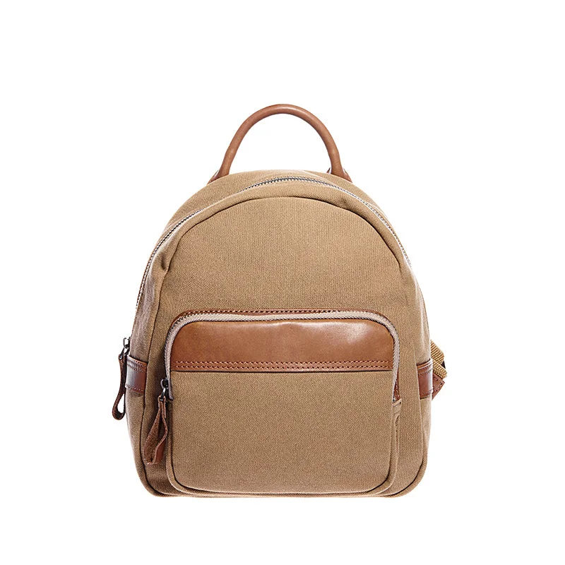 Cute Small Canvas and Brown Leather Rucksack Backpack Purse for Women