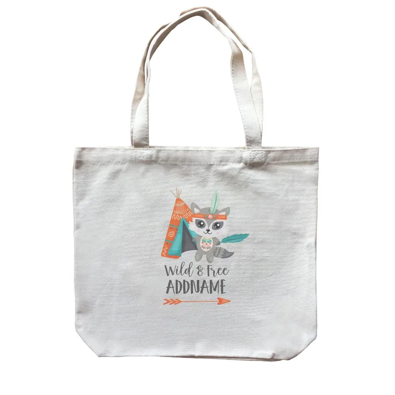 Cute Tribe Animals Raccoon Wild & Free Addname Canvas Bag