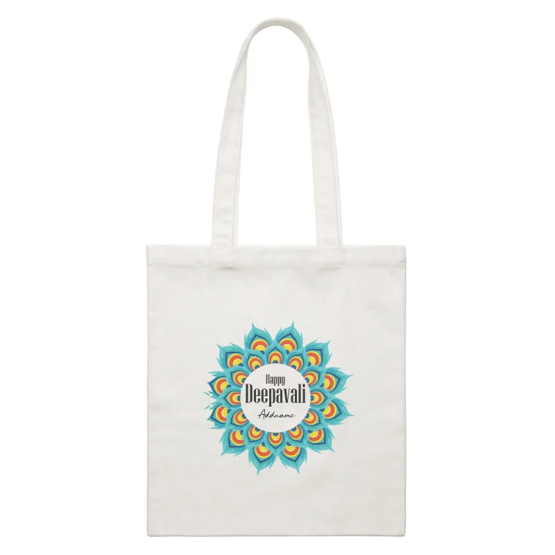 Deepavali Peacock Feather Mandala Greetings Addname White Canvas Bag