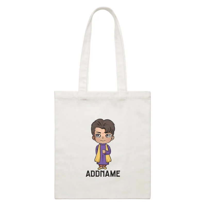 Deepavali Series Chibi Man Front Addname White Canvas Bag