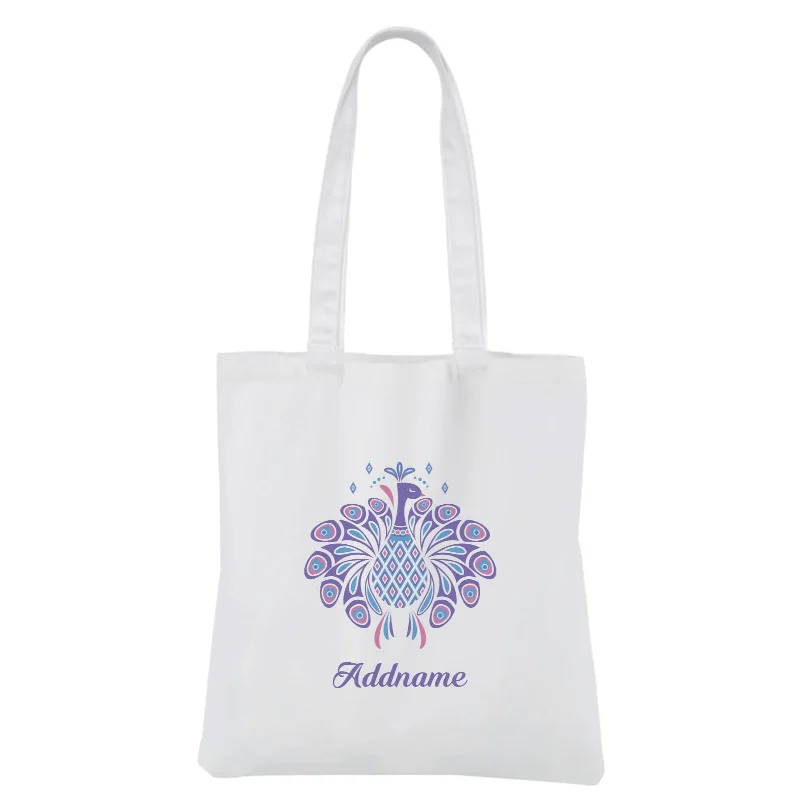 Deepavali Series Geometric Peacock White Canvas Bag