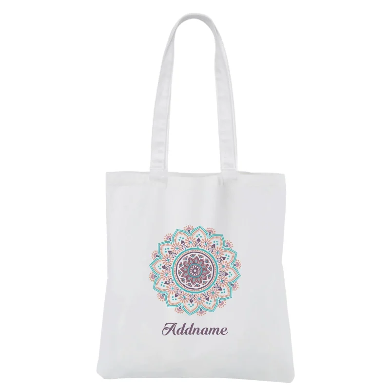 Deepavali Series Turquoise Mandala White Canvas Bag