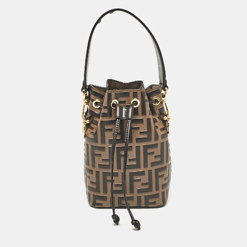 PVC Bucket Bag in Clear with Glitter Accents for a Fun and Edgy StyleFendi Brown/black Zucca Leather Mini Mon Tresor Drawstring Bucket Bag