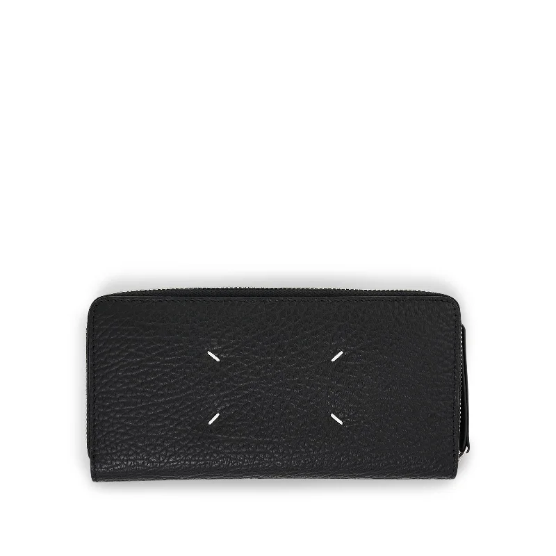 Four Stitches Zip Around Wallet in Black