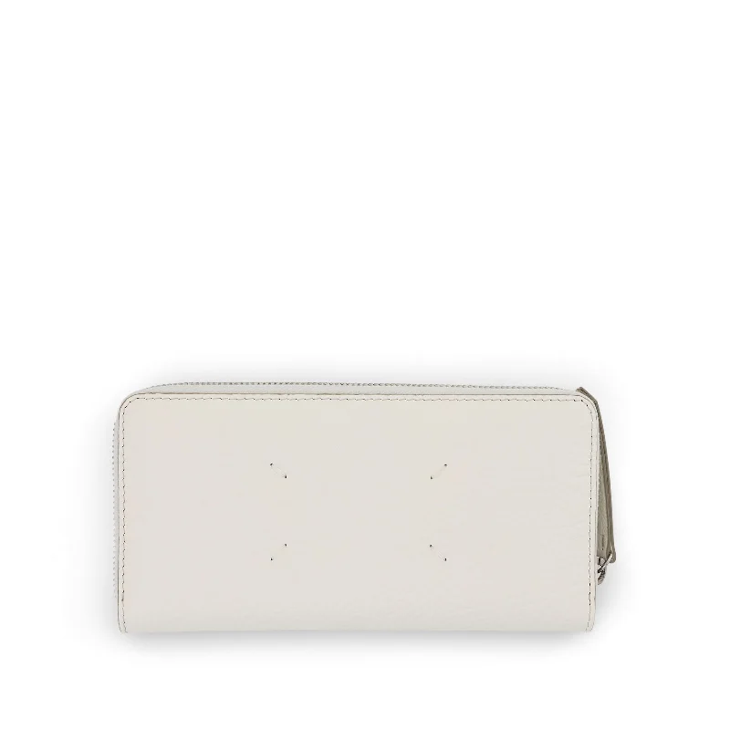 Four Stitches Zip Around Wallet in White