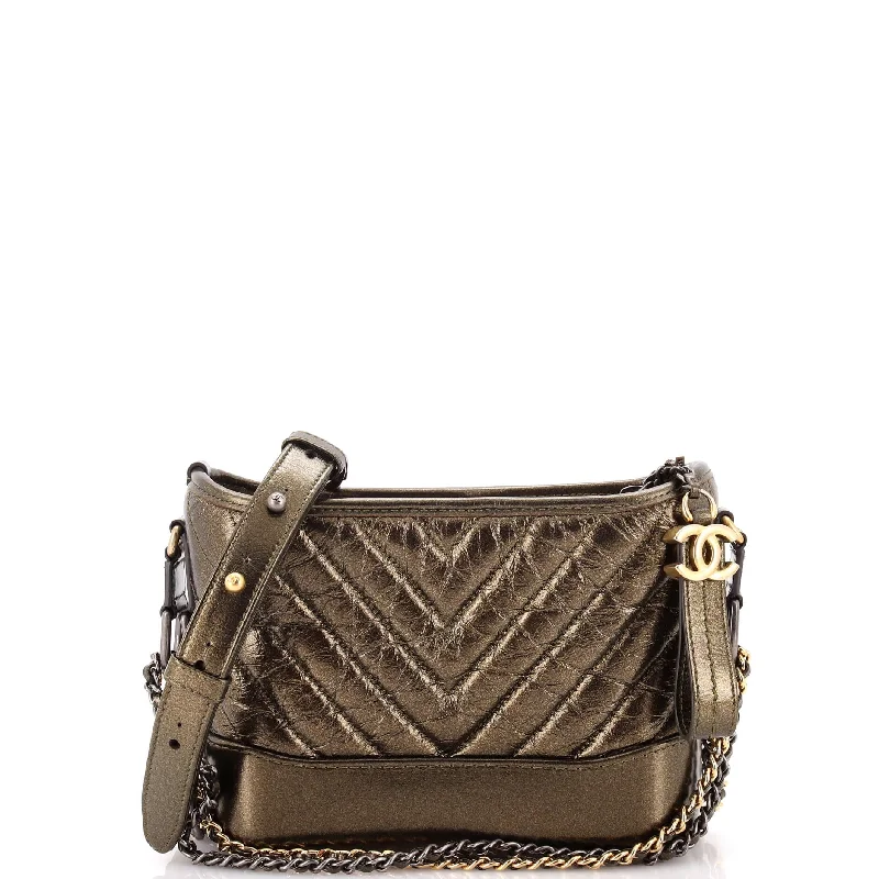 Gabrielle Hobo Chevron Metallic Aged Calfskin Small