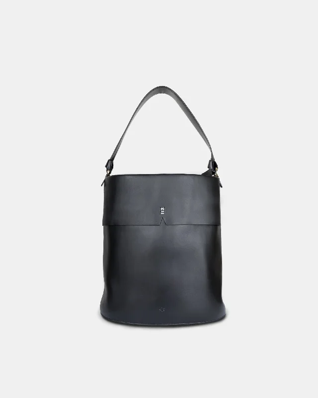 Canvas Bucket Bag in Navy Blue with Striped Interior for a Nautical - Inspired OutfitGaia Jumbo - BLACK