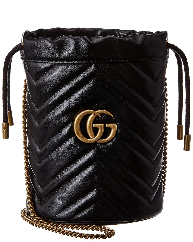 Metallic Bucket Bag in Rose Gold with Chain Strap for a Trendy Party LookGucci GG Marmont Mini Matelasse Leather Bucket Bag