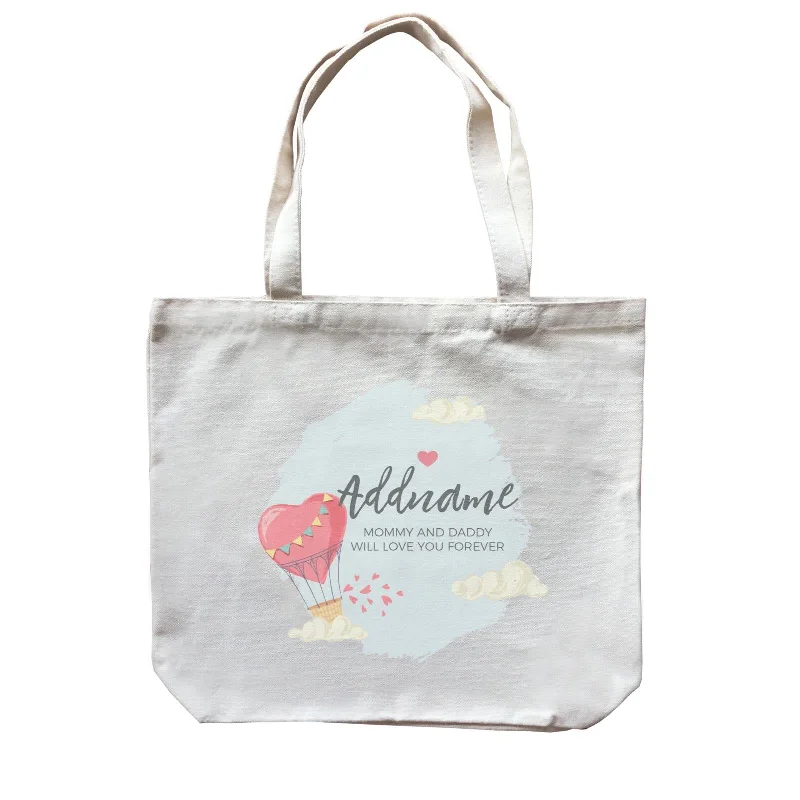 Heart Shaped Hot Air Balloon with Hearts and Clouds Personalizable with Name and Text Canvas Bag