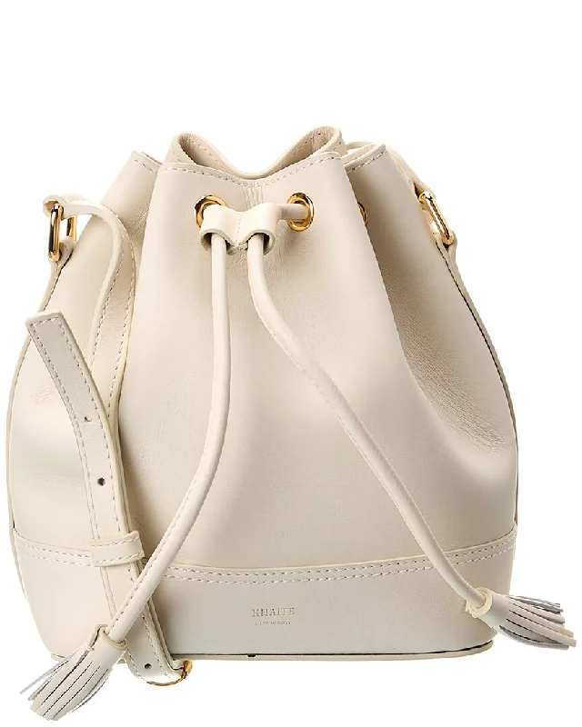 Satin Bucket Bag in Champagne with Rhinestone - Studded Logo for a Special OccasionKHAITE Leather Bucket Bag