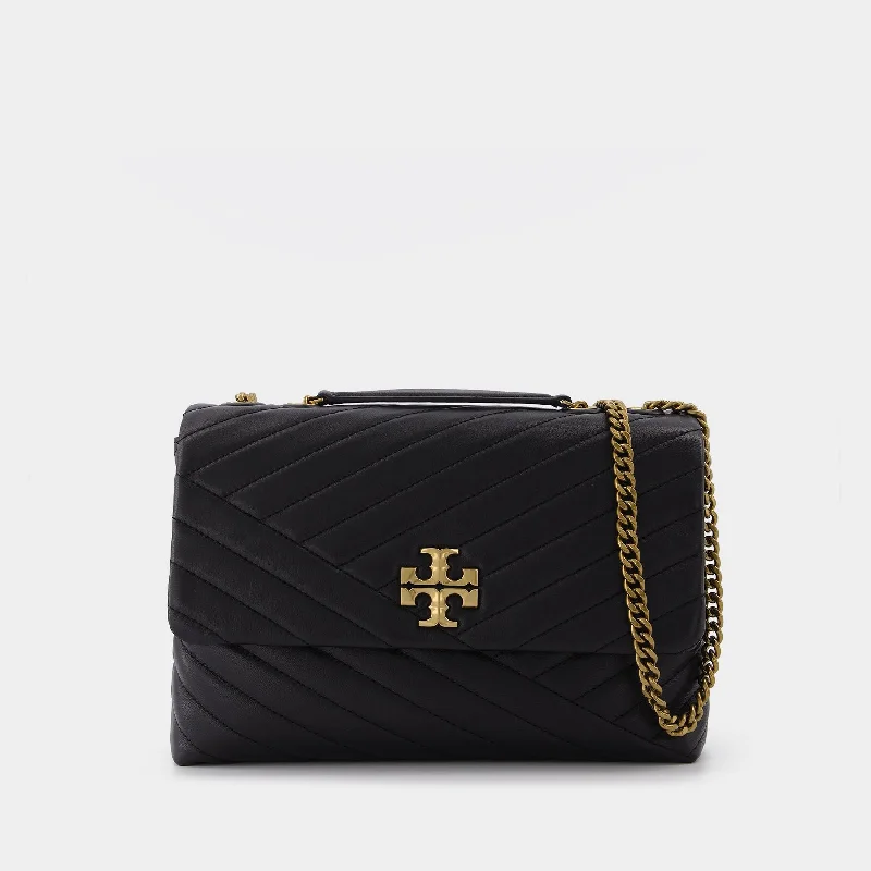 Kira Chevron Convertible Shoulder Bag in black leather