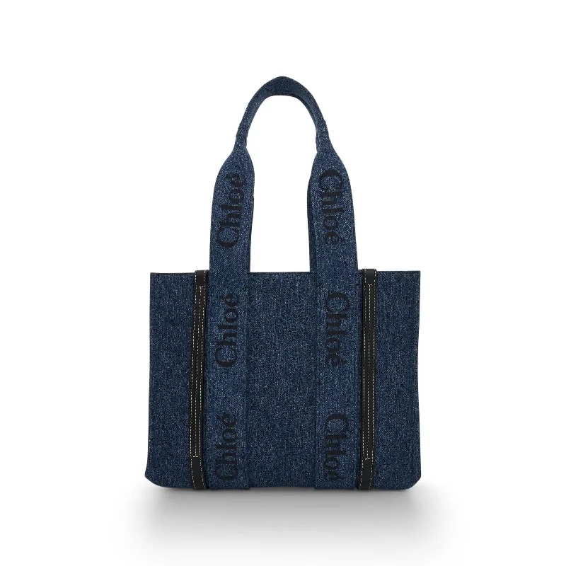 Women's Tote Bag with Zipper Closure in Red for Secure StorageMedium Woody Tote Bag in Denim