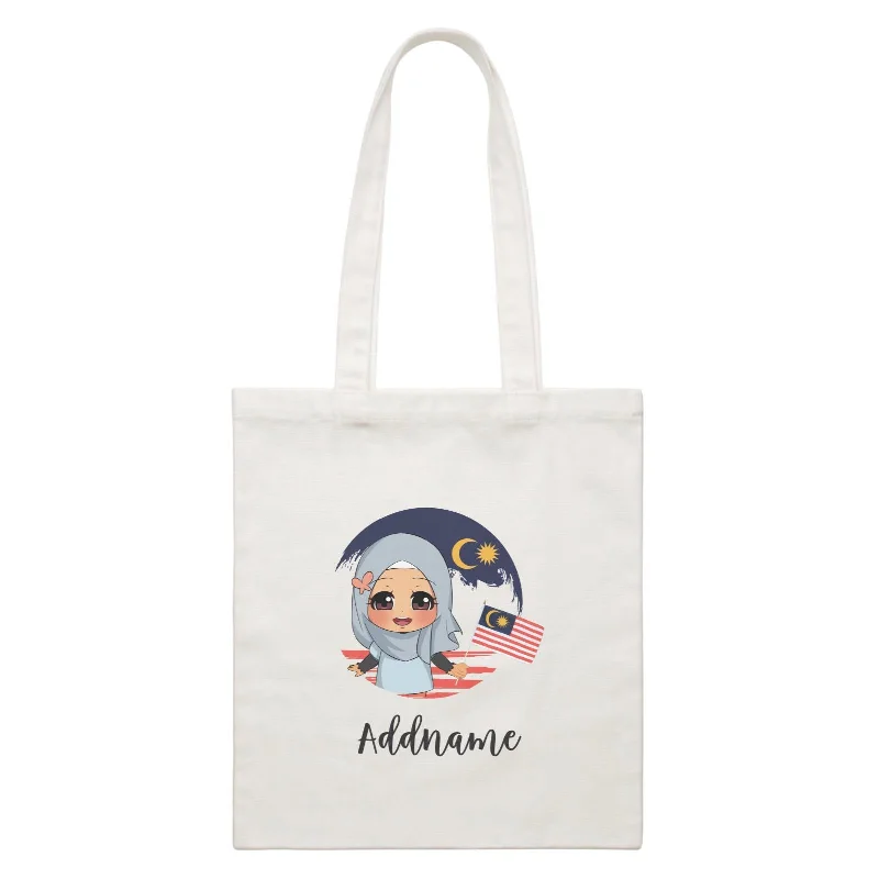 Merdeka Series Round Flag Malay Girl Addname White Canvas Bag