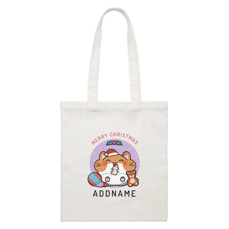 Merry Christmas Cute Santa Baby Hamster White Canvas Bag