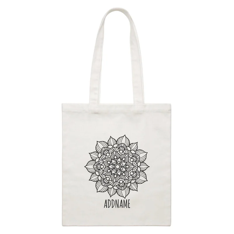 Monochrome Mandala 2 Addname White Canvas Bag