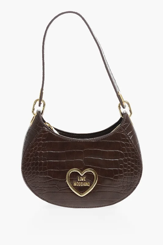 Moschino Love Crocodile Effect Faux Leather Hobo Bag