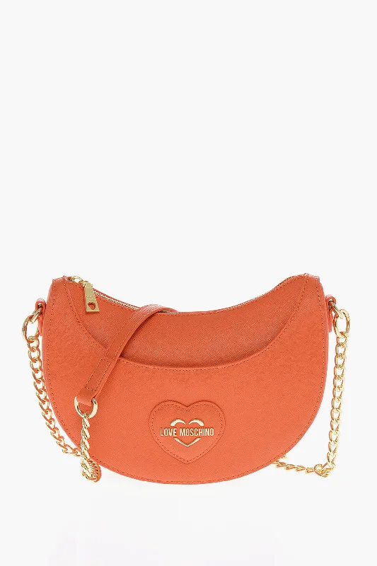 Moschino Love Saffiano Faux Leather Hobo Bag With Embossed Heart