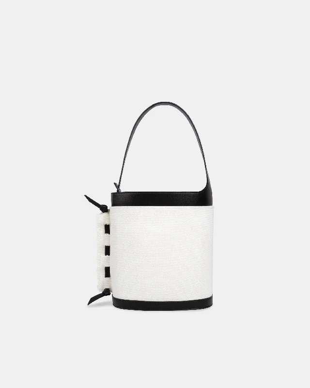 Canvas and Leather - Trimmed Bucket Bag in Beige for a Casual Weekend GetawayNori Bucket – BLACK