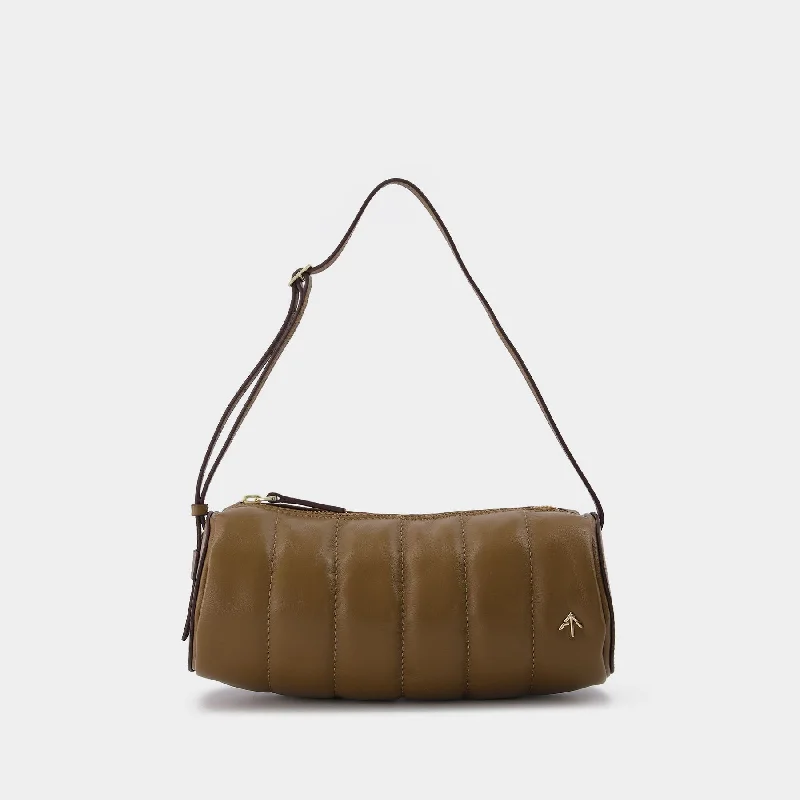 Padded Cylinder Bag in Brown Leather